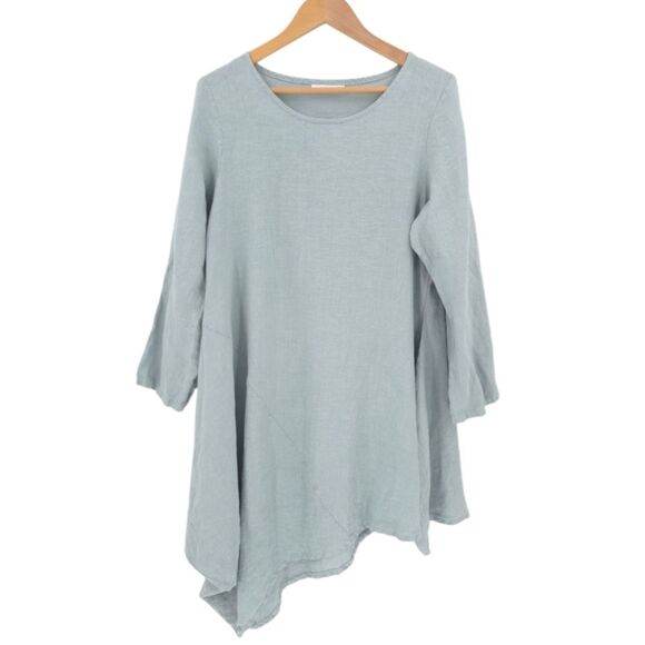 Bryn Walker Naida 100% Linen Tunic Asymmetrical Hem Lagenlook Coastal Womens XS - Picture 1 of 15
